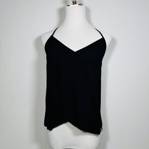 Pookie & Sebastian Black‎ Draped Halter V-Neck Blouse Top